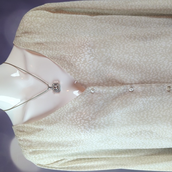 H&M sz 14 Semi Sheer Long Sleeve Button Down Neutral Blouse - Picture 2 of 8